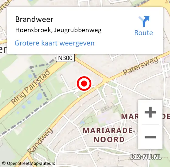 Locatie op kaart van de 112 melding: Brandweer Hoensbroek, Jeugrubbenweg op 1 november 2014 23:05