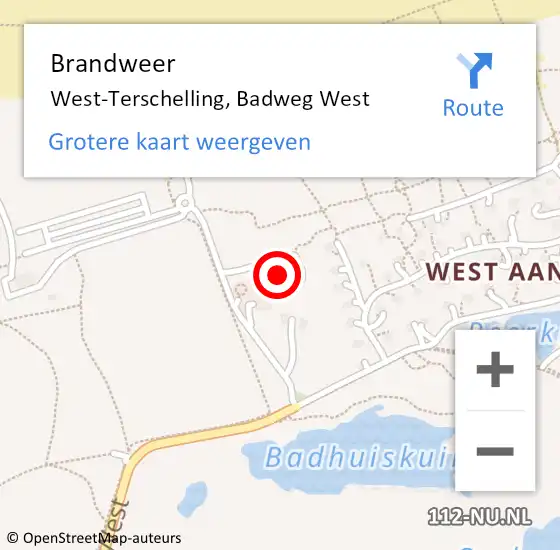 Locatie op kaart van de 112 melding: Brandweer West-Terschelling, Badweg West op 1 november 2014 23:05