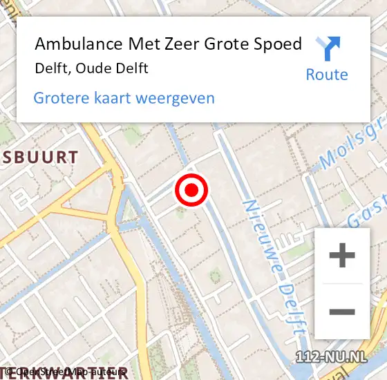 Locatie op kaart van de 112 melding: Ambulance Met Zeer Grote Spoed Naar Delft, Oude Delft op 6 januari 2025 03:46