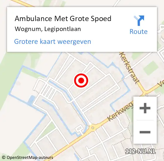 Locatie op kaart van de 112 melding: Ambulance Met Grote Spoed Naar Wognum, Legipontlaan op 6 januari 2025 04:43