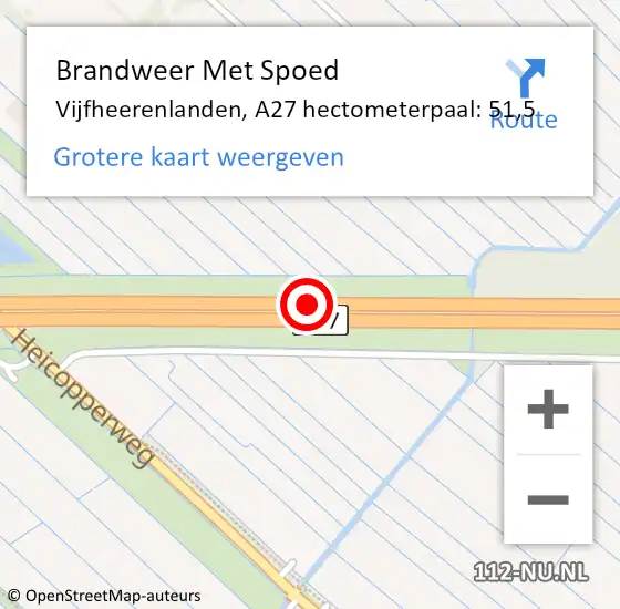 Locatie op kaart van de 112 melding: Brandweer Met Spoed Naar Vijfheerenlanden, A27 hectometerpaal: 51,5 op 6 januari 2025 06:21