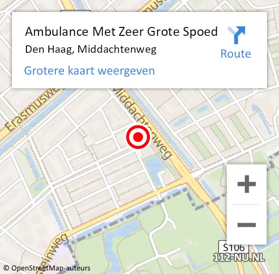 Locatie op kaart van de 112 melding: Ambulance Met Zeer Grote Spoed Naar Den Haag, Middachtenweg op 6 januari 2025 06:21