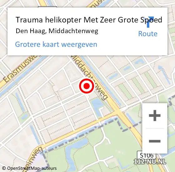 Locatie op kaart van de 112 melding: Trauma helikopter Met Zeer Grote Spoed Naar Den Haag, Middachtenweg op 6 januari 2025 06:22