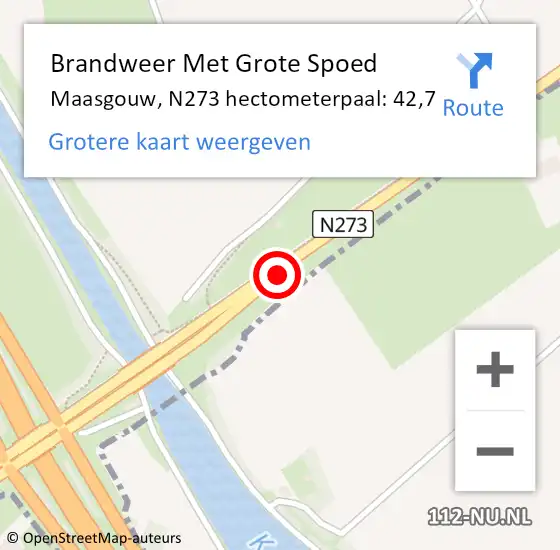 Locatie op kaart van de 112 melding: Brandweer Met Grote Spoed Naar Maasgouw, N273 hectometerpaal: 42,7 op 6 januari 2025 07:45