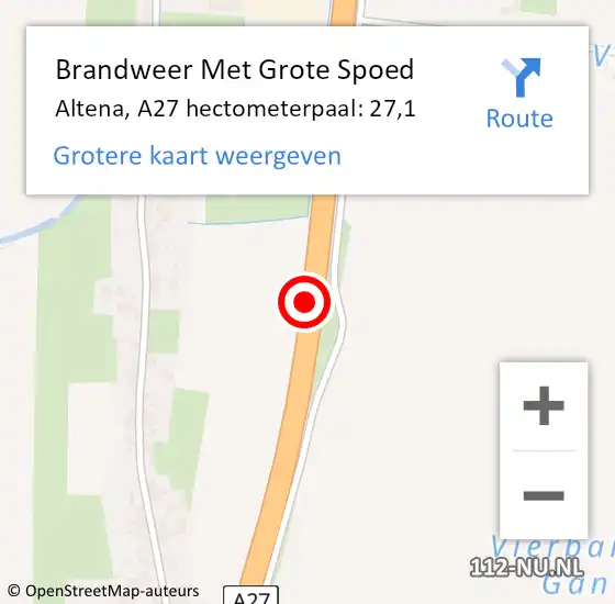 Locatie op kaart van de 112 melding: Brandweer Met Grote Spoed Naar Altena, A27 hectometerpaal: 27,1 op 6 januari 2025 07:58