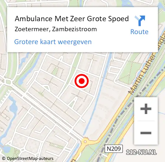 Locatie op kaart van de 112 melding: Ambulance Met Zeer Grote Spoed Naar Zoetermeer, Zambezistroom op 6 januari 2025 08:16