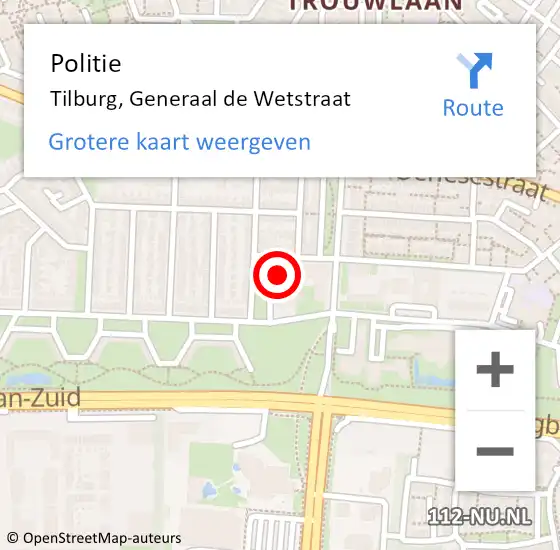 Locatie op kaart van de 112 melding: Politie Tilburg, Generaal de Wetstraat op 6 januari 2025 08:22