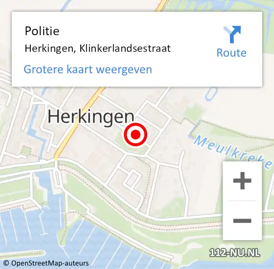 Locatie op kaart van de 112 melding: Politie Herkingen, Klinkerlandsestraat op 6 januari 2025 08:54