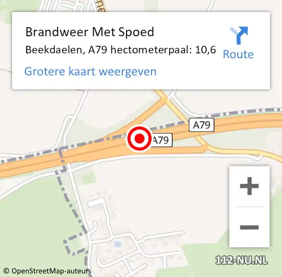 Locatie op kaart van de 112 melding: Brandweer Met Spoed Naar Beekdaelen, A79 hectometerpaal: 10,6 op 6 januari 2025 09:33