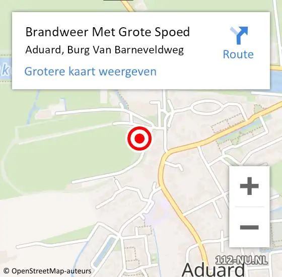 Locatie op kaart van de 112 melding: Brandweer Met Grote Spoed Naar Aduard, Burg Van Barneveldweg op 2 november 2014 00:03