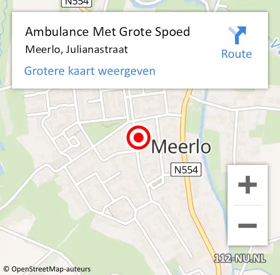 Locatie op kaart van de 112 melding: Ambulance Met Grote Spoed Naar Meerlo, Julianastraat op 2 november 2014 00:13