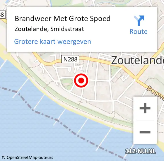Locatie op kaart van de 112 melding: Brandweer Met Grote Spoed Naar Zoutelande, Smidsstraat op 2 november 2014 00:19
