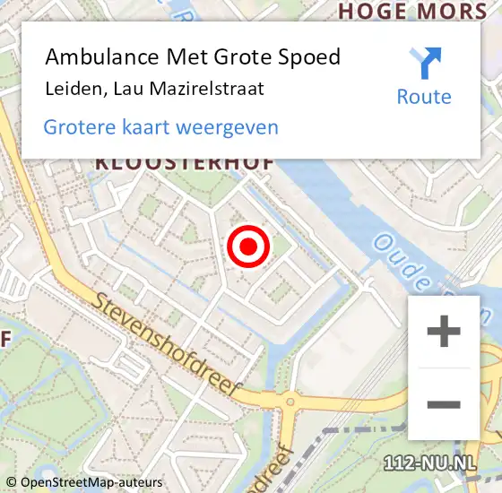 Locatie op kaart van de 112 melding: Ambulance Met Grote Spoed Naar Leiden, Lau Mazirelstraat op 6 januari 2025 12:16