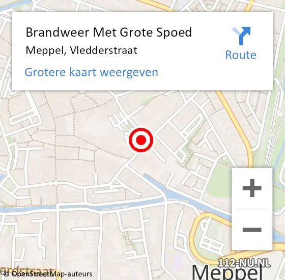 Locatie op kaart van de 112 melding: Brandweer Met Grote Spoed Naar Meppel, Vledderstraat op 6 januari 2025 13:10