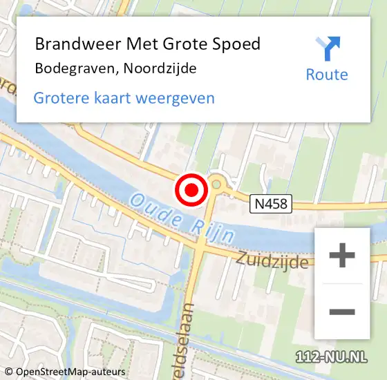 Locatie op kaart van de 112 melding: Brandweer Met Grote Spoed Naar Bodegraven, Noordzijde op 6 januari 2025 14:00