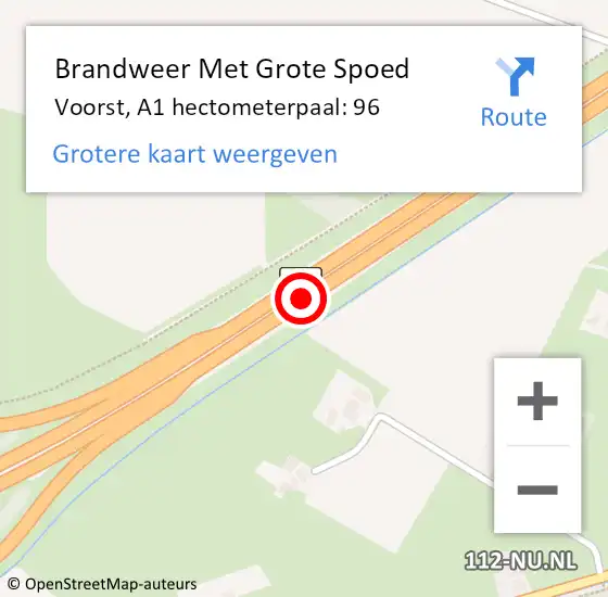 Locatie op kaart van de 112 melding: Brandweer Met Grote Spoed Naar Voorst, A1 hectometerpaal: 96 op 6 januari 2025 14:06