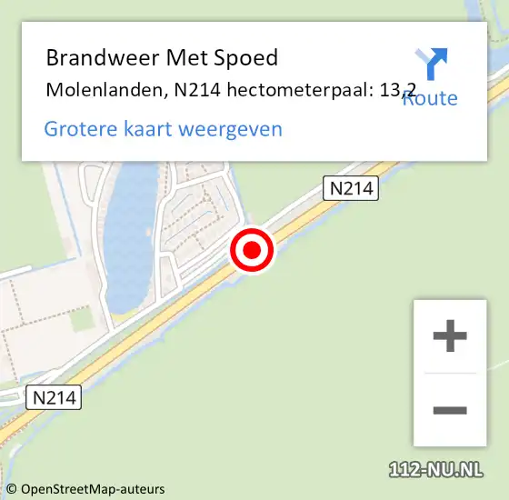 Locatie op kaart van de 112 melding: Brandweer Met Spoed Naar Molenlanden, N214 hectometerpaal: 13,2 op 6 januari 2025 14:10