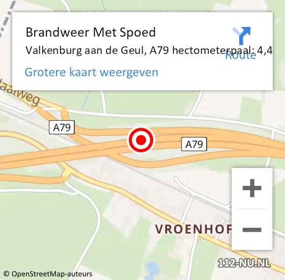 Locatie op kaart van de 112 melding: Brandweer Met Spoed Naar Valkenburg aan de Geul, A79 hectometerpaal: 4,4 op 6 januari 2025 14:12