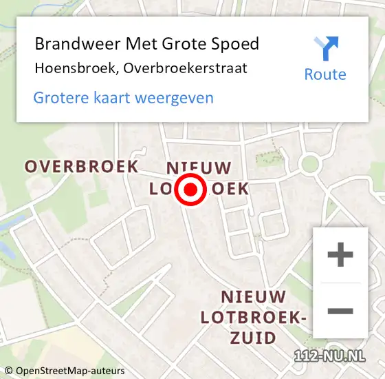 Locatie op kaart van de 112 melding: Brandweer Met Grote Spoed Naar Hoensbroek, Overbroekerstraat op 6 januari 2025 14:30