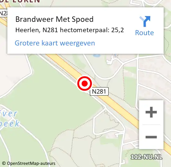 Locatie op kaart van de 112 melding: Brandweer Met Spoed Naar Heerlen, N281 hectometerpaal: 25,2 op 6 januari 2025 14:35