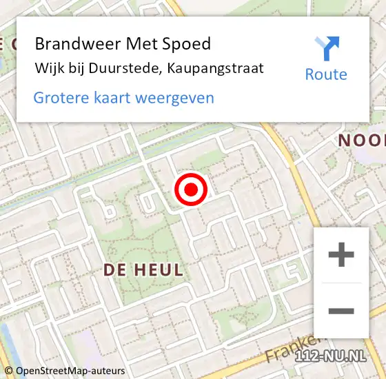 Locatie op kaart van de 112 melding: Brandweer Met Spoed Naar Wijk bij Duurstede, Kaupangstraat op 6 januari 2025 14:44