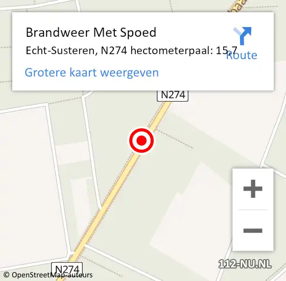 Locatie op kaart van de 112 melding: Brandweer Met Spoed Naar Echt-Susteren, N274 hectometerpaal: 15,7 op 6 januari 2025 14:45