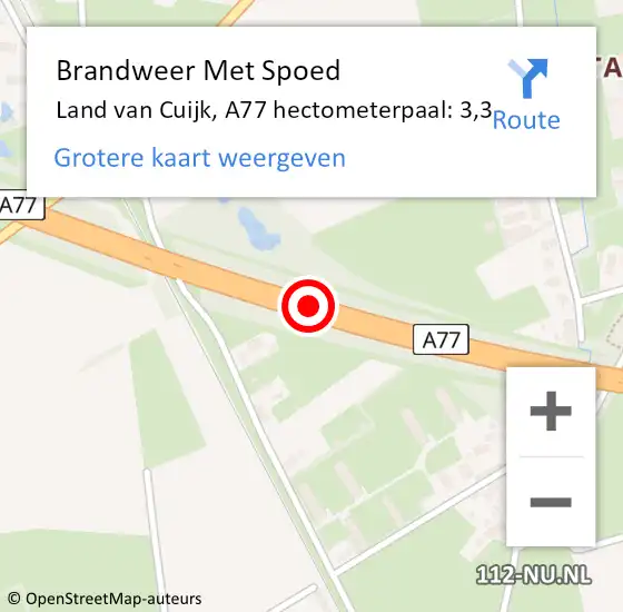 Locatie op kaart van de 112 melding: Brandweer Met Spoed Naar Land van Cuijk, A77 hectometerpaal: 3,3 op 6 januari 2025 15:02