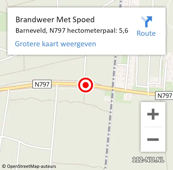 Locatie op kaart van de 112 melding: Brandweer Met Spoed Naar Barneveld, N797 hectometerpaal: 5,6 op 6 januari 2025 15:03