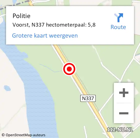 Locatie op kaart van de 112 melding: Politie Voorst, N337 hectometerpaal: 5,8 op 6 januari 2025 15:13