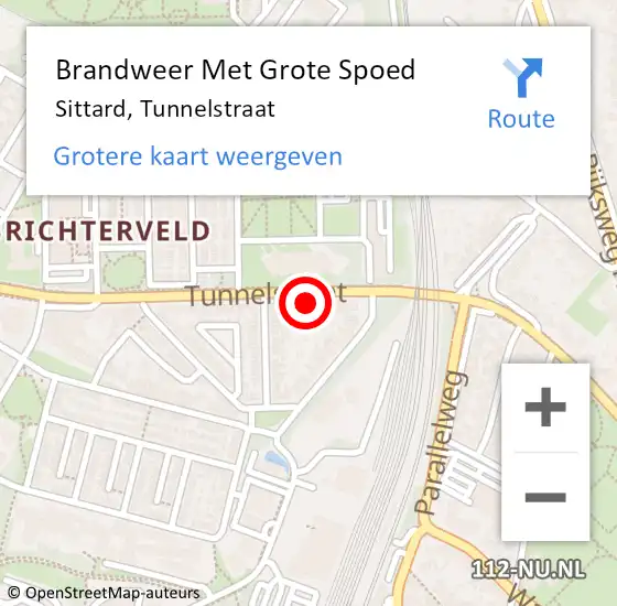 Locatie op kaart van de 112 melding: Brandweer Met Grote Spoed Naar Sittard, Tunnelstraat op 6 januari 2025 15:28