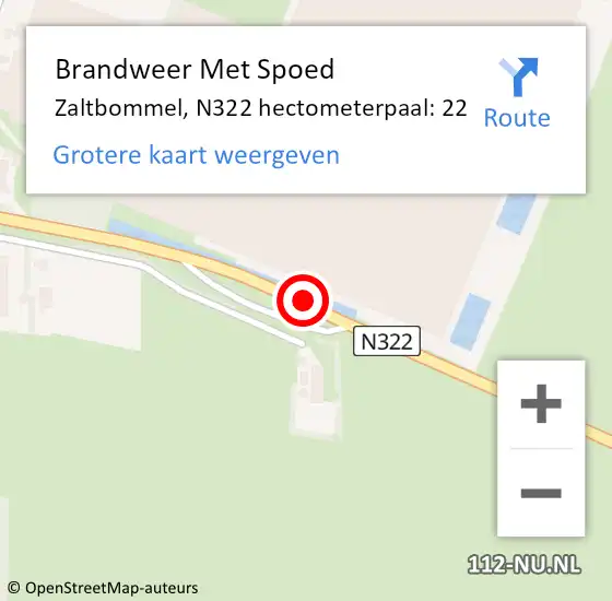 Locatie op kaart van de 112 melding: Brandweer Met Spoed Naar Zaltbommel, N322 hectometerpaal: 22 op 6 januari 2025 15:34