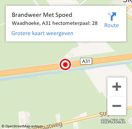 Locatie op kaart van de 112 melding: Brandweer Met Spoed Naar Waadhoeke, A31 hectometerpaal: 28 op 6 januari 2025 15:53