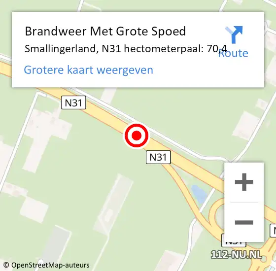 Locatie op kaart van de 112 melding: Brandweer Met Grote Spoed Naar Smallingerland, N31 hectometerpaal: 70,4 op 6 januari 2025 16:12