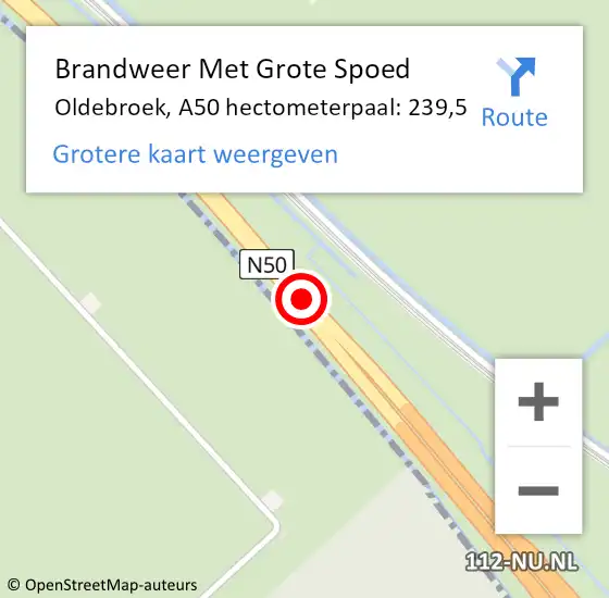 Locatie op kaart van de 112 melding: Brandweer Met Grote Spoed Naar Oldebroek, A50 hectometerpaal: 239,5 op 6 januari 2025 16:14