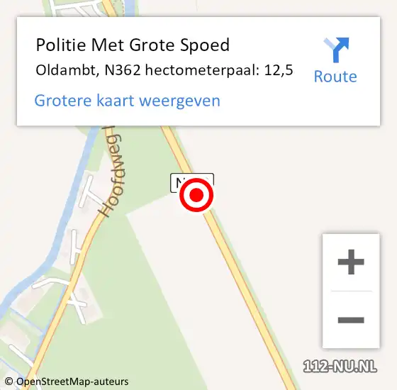 Locatie op kaart van de 112 melding: Politie Met Grote Spoed Naar Oldambt, N362 hectometerpaal: 12,5 op 6 januari 2025 16:20