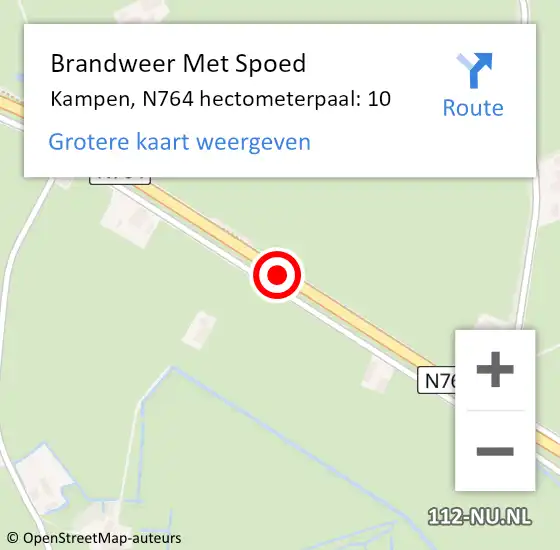 Locatie op kaart van de 112 melding: Brandweer Met Spoed Naar Kampen, N764 hectometerpaal: 10 op 6 januari 2025 16:26