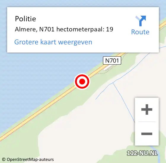 Locatie op kaart van de 112 melding: Politie Almere, N701 hectometerpaal: 19 op 6 januari 2025 16:27