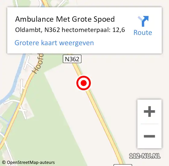 Locatie op kaart van de 112 melding: Ambulance Met Grote Spoed Naar Oldambt, N362 hectometerpaal: 12,6 op 6 januari 2025 16:31