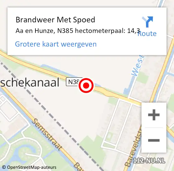 Locatie op kaart van de 112 melding: Brandweer Met Spoed Naar Aa en Hunze, N385 hectometerpaal: 14,3 op 6 januari 2025 16:32