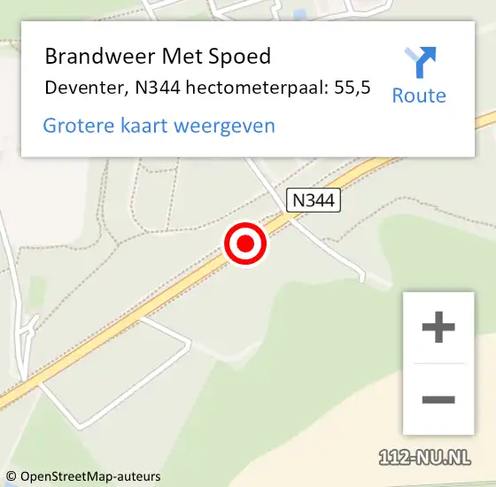 Locatie op kaart van de 112 melding: Brandweer Met Spoed Naar Deventer, N344 hectometerpaal: 55,5 op 6 januari 2025 16:57