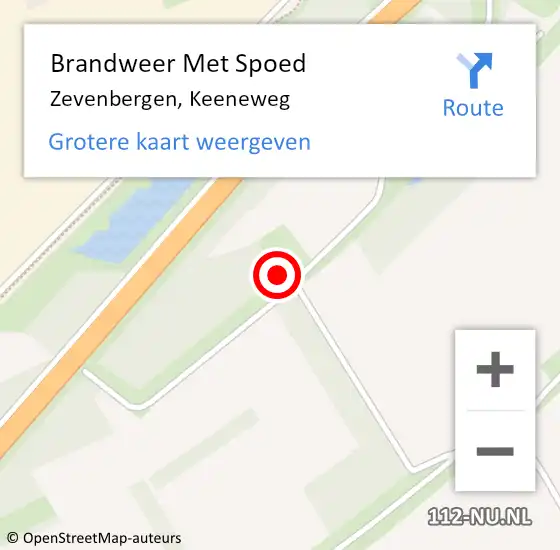 Locatie op kaart van de 112 melding: Brandweer Met Spoed Naar Zevenbergen, Keeneweg op 6 januari 2025 17:12