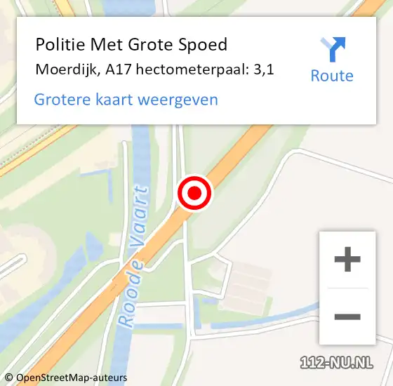 Locatie op kaart van de 112 melding: Politie Met Grote Spoed Naar Moerdijk, A17 hectometerpaal: 3,1 op 6 januari 2025 17:18