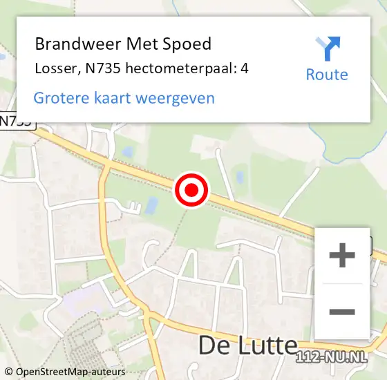 Locatie op kaart van de 112 melding: Brandweer Met Spoed Naar Losser, N735 hectometerpaal: 4 op 6 januari 2025 17:21