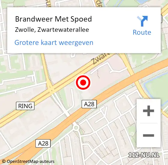 Locatie op kaart van de 112 melding: Brandweer Met Spoed Naar Zwolle, Zwartewaterallee op 6 januari 2025 17:33