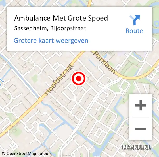 Locatie op kaart van de 112 melding: Ambulance Met Grote Spoed Naar Sassenheim, Bijdorpstraat op 6 januari 2025 17:51