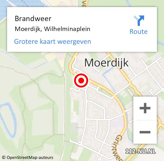 Locatie op kaart van de 112 melding: Brandweer Moerdijk, Wilhelminaplein op 6 januari 2025 18:04