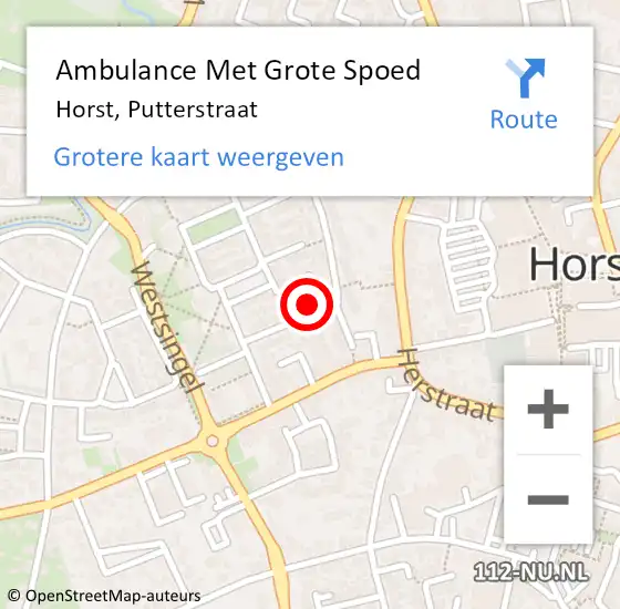 Locatie op kaart van de 112 melding: Ambulance Met Grote Spoed Naar Horst, Putterstraat op 2 november 2014 02:26