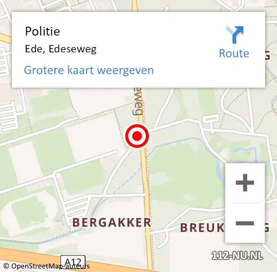 Locatie op kaart van de 112 melding: Politie Ede, Edeseweg op 6 januari 2025 19:12