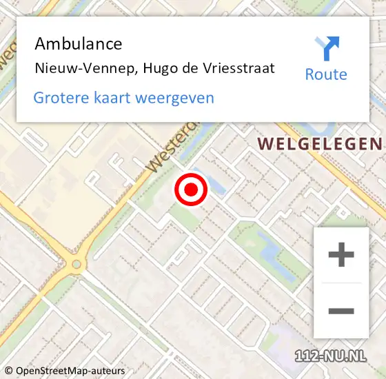 Locatie op kaart van de 112 melding: Ambulance Nieuw-Vennep, Hugo de Vriesstraat op 6 januari 2025 19:29