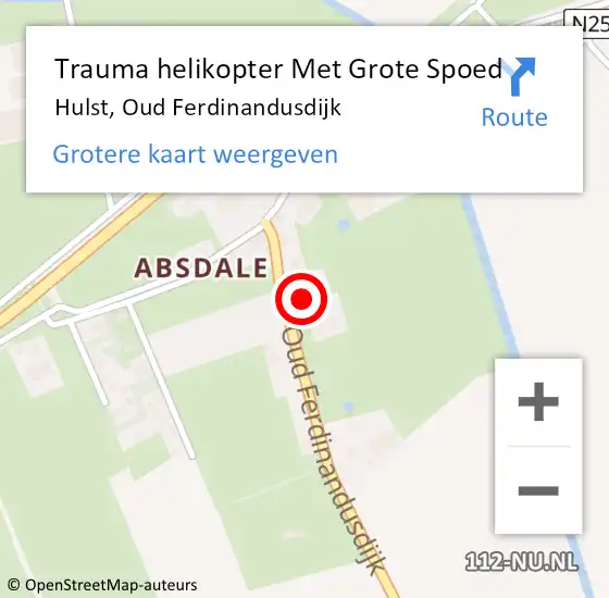 Locatie op kaart van de 112 melding: Trauma helikopter Met Grote Spoed Naar Hulst, Oud Ferdinandusdijk op 6 januari 2025 21:08